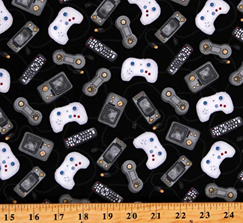 Video Game Controllers Print Fabric by The Yard