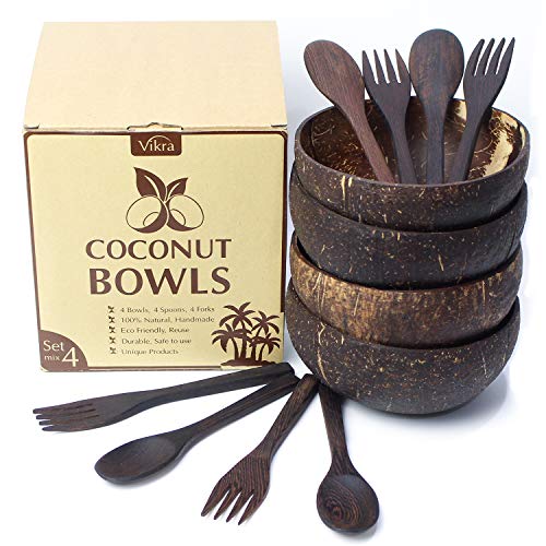 Vikra Coconut Bowls with Spoons and Forks