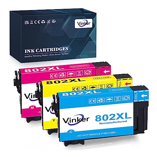 Vinker 802XL Remanufactured Ink Cartridge Replacement for Epson 802 Ink Cartridges Color Only T802XL T802 for Workforce Pro WF-4720 WF-4730 WF-4734 WF-4740 EC-4020 EC-4030 Printer (1 C/M/Y)