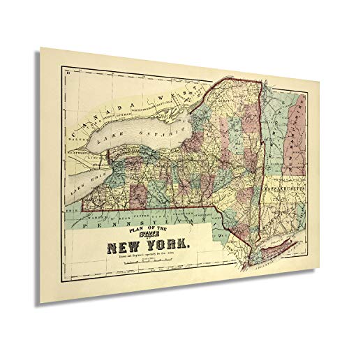 Vintage 1875 New York State Map - Artful Piece of History