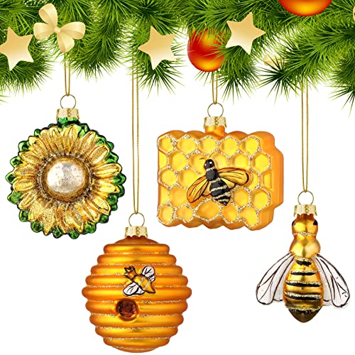 Vintage Bee Hive Sunflower Christmas Ornaments