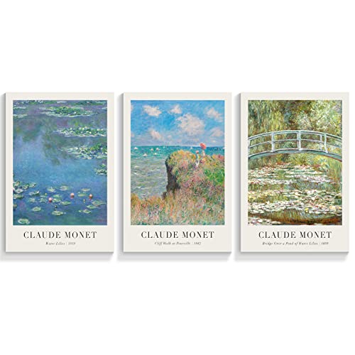 Vintage Claude Monet Poster Set: Water Lilies Canvas Wall Art