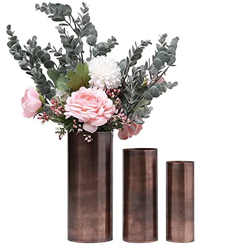 Vintage Copper Tone Metal Vase Set