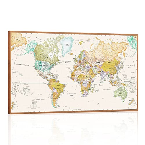 Vintage Framed World Map Canvas Wall Art Painting