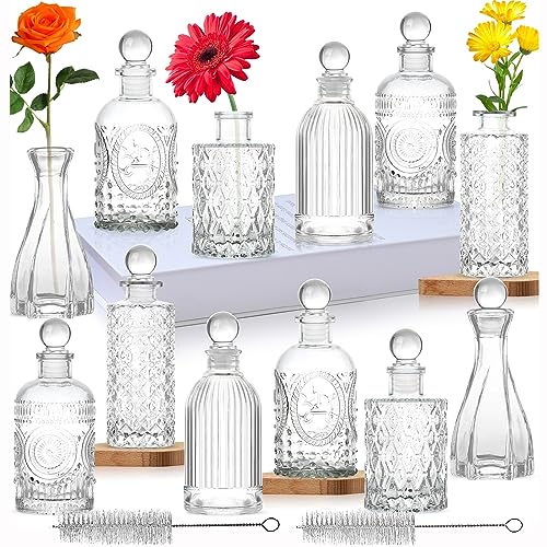 Vintage Glass Vase Bud Set of 12 with Stoppers