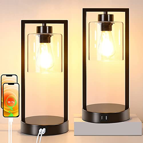 Vintage Industrial Table Lamps with Touch Control and USB Ports