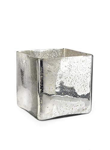 Vintage Inspired Silver Mercury Glass Cube Vase