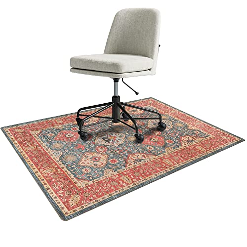 Vintage Persian Desk Chair Mat for Hardwood Floor