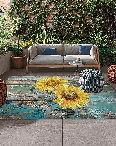 Vintage Sunflowers Outdoor Patio Rugs