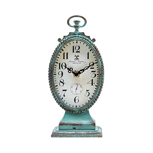 Vintage Table Clock - Battery Operated Rustic Distressed Style - Shabby Chic Home Decor - Green