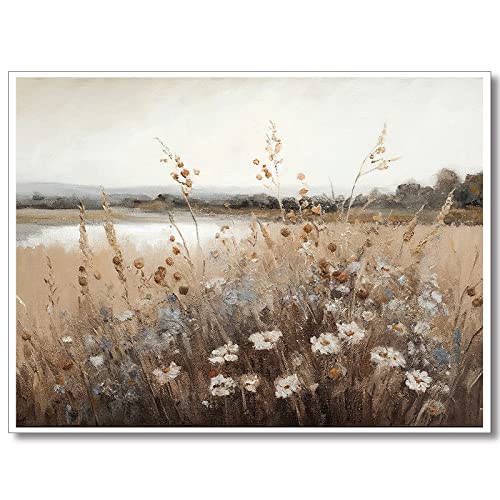 Vintage Wildflower Field Landscape Canvas Wall Art
