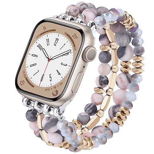 VISOOM Beaded Boho Bracelet Compatible for Apple Watch Band 40mm/38mm/41mm Series 8 7 SE Series 6/5/4 Women Fashion Cute Handmade Crystal Beads Stretchy Watch Strap for iWatch Bands Series 3/2/1 Replacement