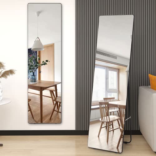 Vlsrka 63" x 18" Full Length Mirror, Floor Standing Mirror, Wall Mounted Mirror Full Body Mirror Tall Mirror Long Mirror for Bedroom Living Room (Black)
