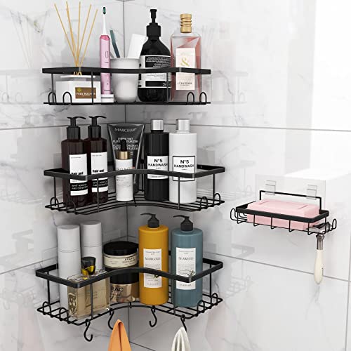 Orimade Shower Caddy with 5 Hooks for Hanging Razor and Sponge Adhesive  Shower Shelf Basket Bathroom Storage Organizer Kitchen Rack No Drilling