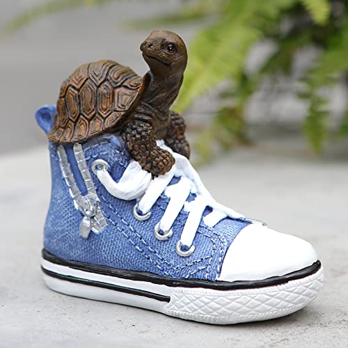 VOJUAN Turtle Statue Turtle Figurine in Shoe for Home and Outside, Turtle Garden Decor Sculpture Outdoor Decorations for Patio Yard Porch Balcony or Lawn, Unique Housewarming Gift(Turtle)