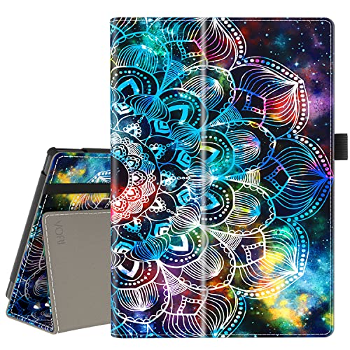 VORI Case for All-New Amazon Fire 7 Tablet (Only fit 12th Generation, 2022 Release), Slim Vegan Leather Folio Stand Smart Cover with Hand Strap and Auto Wake/Sleep for Kindle Fire 7”, Mandala Galaxy