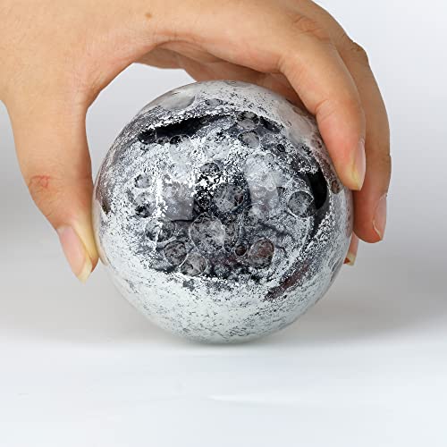 vskikris Hand Blown Art Glass Moon Paperweight Figurines Glass Full Sphere Ball Moon Collection Statue Planet Astronomy Gifts for Home Decor - 3.15in