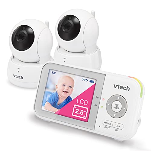 VTech VM923-2 Video Baby Monitor with 19-Hour Battery Life, 2 Cameras, 1000ft Long Range, Pan-Tilt-Zoom, Enhanced Night Vision, 2.8”Screen, 2-Way Audio Talk, Temperature Sensor and Lullabies