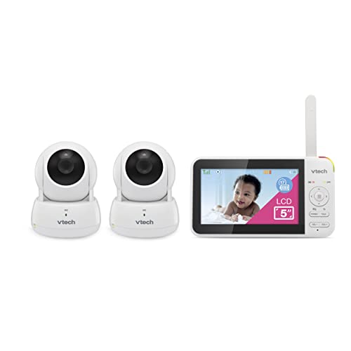 VTech VM924-2 Remote Pan-Tilt-Zoom 2-cam Video Monitor, 5" LCD Screen, Up to 17 Hrs Video Streaming, Night Vision, Up to 1000ft Range, Soothing Sounds, 2-Way Talk, Temperature Sensor, Secured Transmission