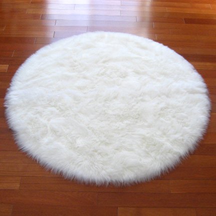Walk on Me Round Faux Fur Sheepskin Flokati Rug - New Made in France (White)
