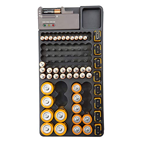Wall Mounted Battery Organizer with Built-in Tester