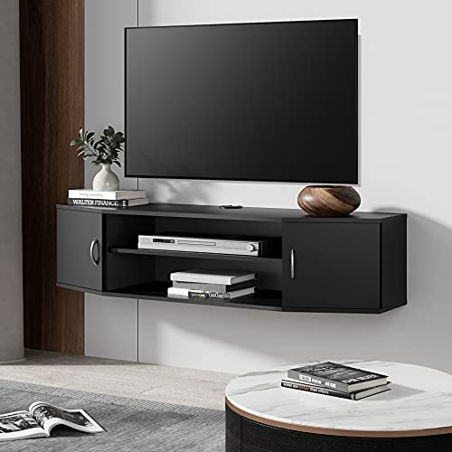 Wall Mounted TV Media Console with Storage Hutch, 43.3", Black