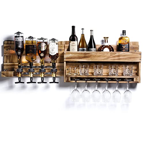 Wall-Mounted Wood Wine Rack with Liquor Dispenser