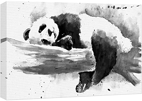 wall26 Canvas Print Wall Art Watercolor Explosion Black & White Sleeping Panda Animals Wildlife Illustrations Pop Art Chic Portrait Relax/Calm for Living Room, Bedroom, Office - 16"x24"