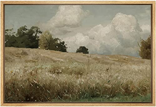 wall26 Framed Canvas Print Wall Art Vintage Countryside Forest Tree Field Nature Wilderness Illustrations Fine Art Decorative Landscape Relax/Calm for Living Room, Bedroom, Office - 24"x36" Natural