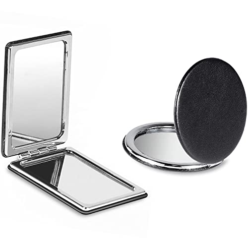 WantGor Compact Mirror, 2 Pack Makeup Mirrors Travel Black Round Portable Double-Sided Pocket Mirror for Men, Women