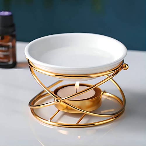 Warmself Delicate Romantic Metal Tealight Candle Holder Oil Tart Burner Aroma Diffuser Furnace Home Decoration Golden White
