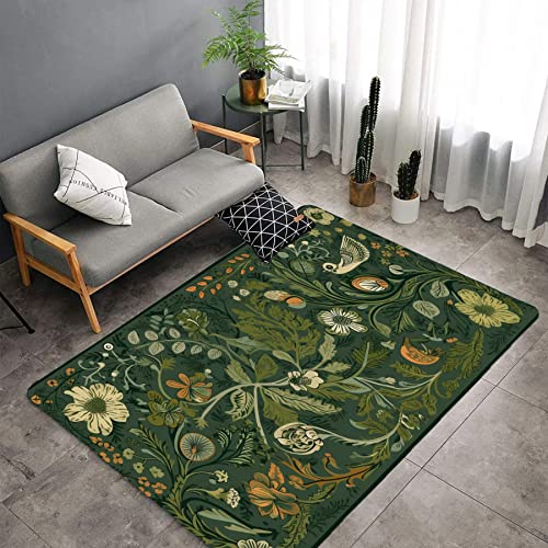 Washable Plant Green Area Rug