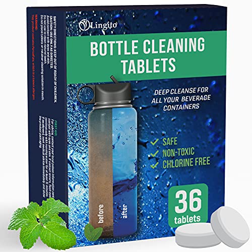 Water Bottle Cleaning Tablets, Use as Water Bladder Cleaning Kit, Water Bottle Cleaner For Water Tumbler, Stainless Bottle, Hydration Bladder and Effectively Removes Tough Stains and Odors (36 Pack)