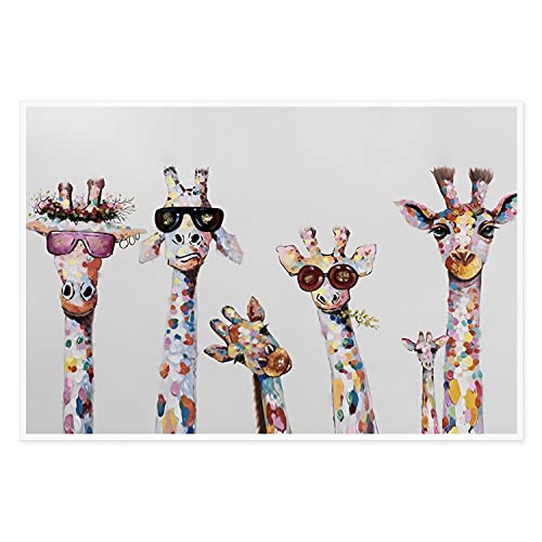 Watercolor Giraffe Family Canvas Wall Art