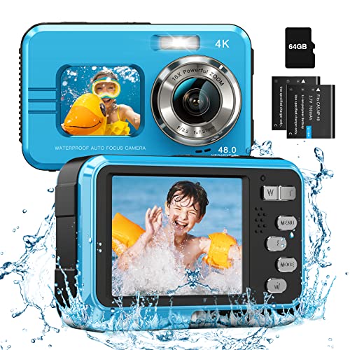 Waterproof Camera with 4K Recording and Dual Screens