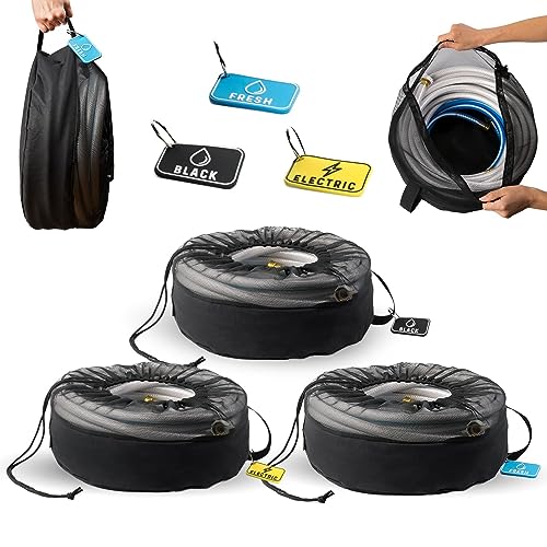Waterproof RV Hose Storage Bags - Set of 1 | RV Essentials Must Haves for 2023 for Outside | USA | Store Hoses for Sewer, Water, Cords with Caddy | Camper Accessories to Organize Travel Trailer