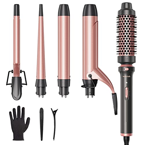 Wavytalk Curling Iron Set with Curling Brush and 4 Interchangeable Wands