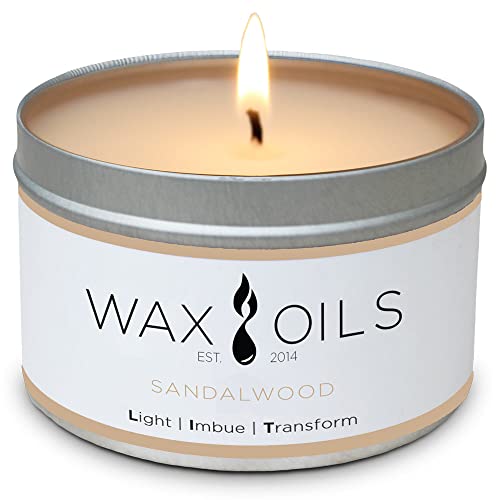 Wax and Oils Soy Wax Aromatherapy Scented Candles (Sandalwood) 8 Ounces. Single