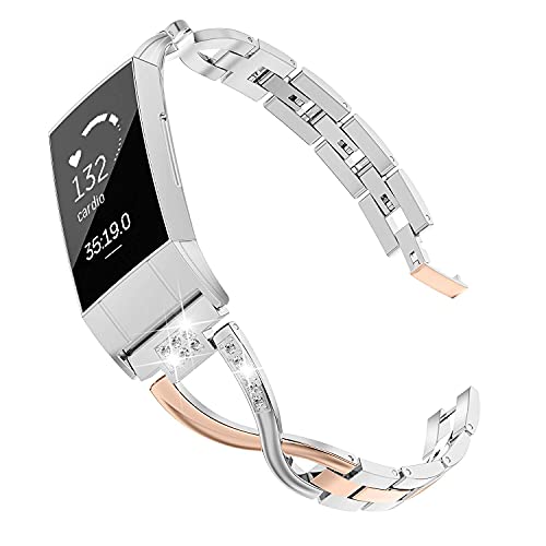 Wearlizer Fitbit Charge 3/4 Women's Metal Band with Bling Rhinestone Bangle