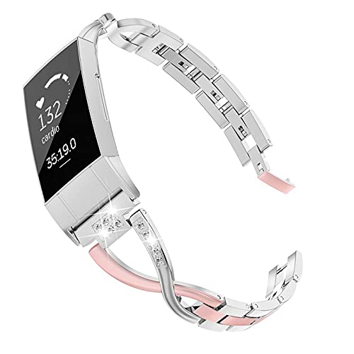 Wearlizer for Fitbit Charge 3 / Charge 4 Bands Women Metal Replacement Charge 3 hr Band Strap with Bling Rhinestone Bangle for Fitbit Charge 4 Special Edition - Pink Gold + Silver (Match Charge 3 SE)