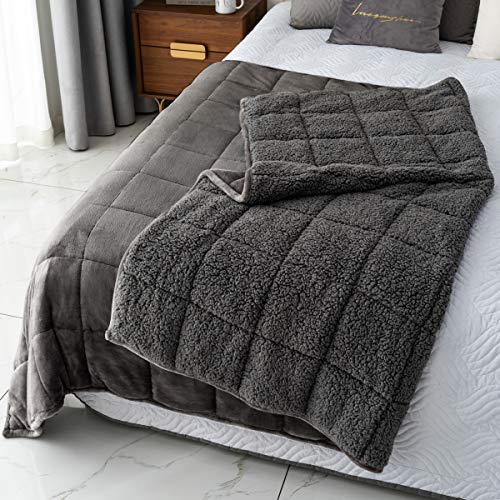 Weighted Fleece Blanket Queen Size for Improved Sleep - Grey
