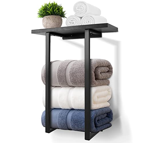 Wellsign Towel Racks with Black Wooden Shelf