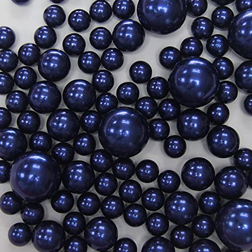 WELMATCH Blue Pearl Vase Fillers - 120 pcs 0.75 LB Faux Pearl Beads 14mm 20mm 30mm Assorted with 3200 pcs Clear Water Beads Included for Home Wedding Events decroation (Blue, 120 pcs)