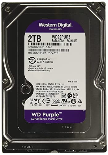 Western Digital 2TB WD Purple Surveillance Internal Hard Drive HDD - SATA 6 Gb/s, 256 MB Cache, 3.5" - WD22PURZ