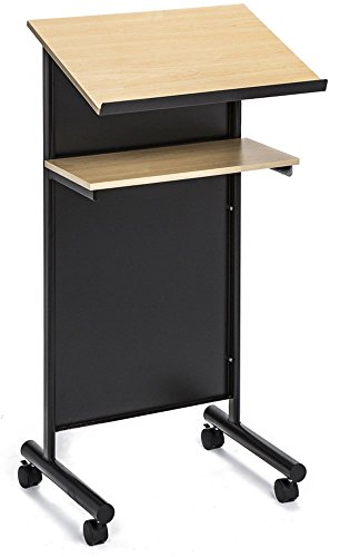 Wheeled Lectern Standing Desk with Storage - Beech/Black