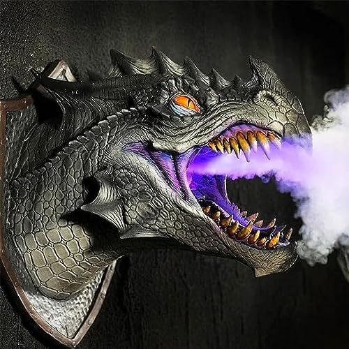 Whimsical 3D Dragon Head Wall Decor with Light and Spray