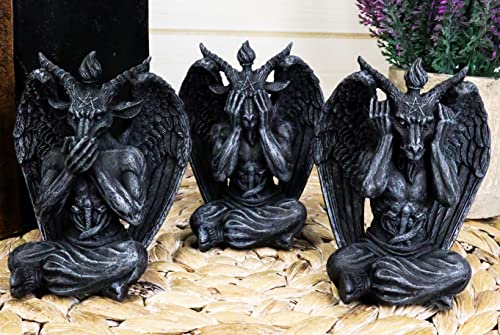 Whimsical Goat Baphomet Figurines in Faux Stone Set of 3