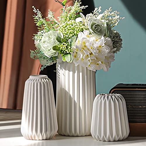 White Ceramic Vase Set - Boho Vase for Modern Home Decor