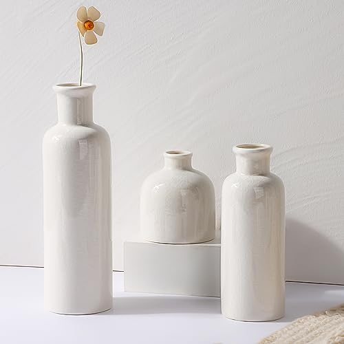 White Ceramic Vase Set for Modern Farmhouse Home Decor