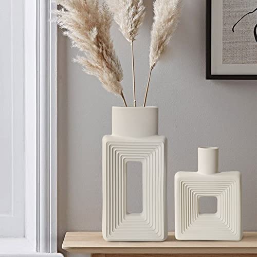 White Ceramic Vase Set - Minimalist Nordic Boho Style
